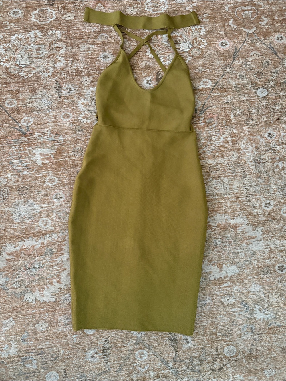 Olive Green Strappy Midi Bodycon Dress